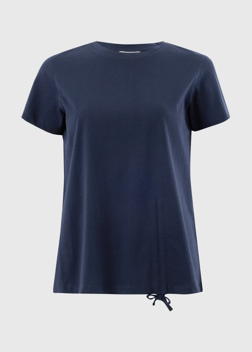 Navy Ruched Tie Front T-Shirt - Small Image 1