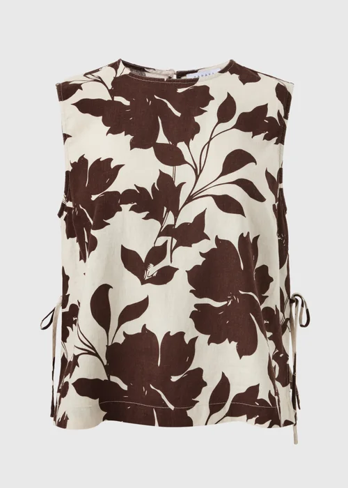 Brown Floral Linen Rich Co Ord Vest Top - Size 8 Image 4