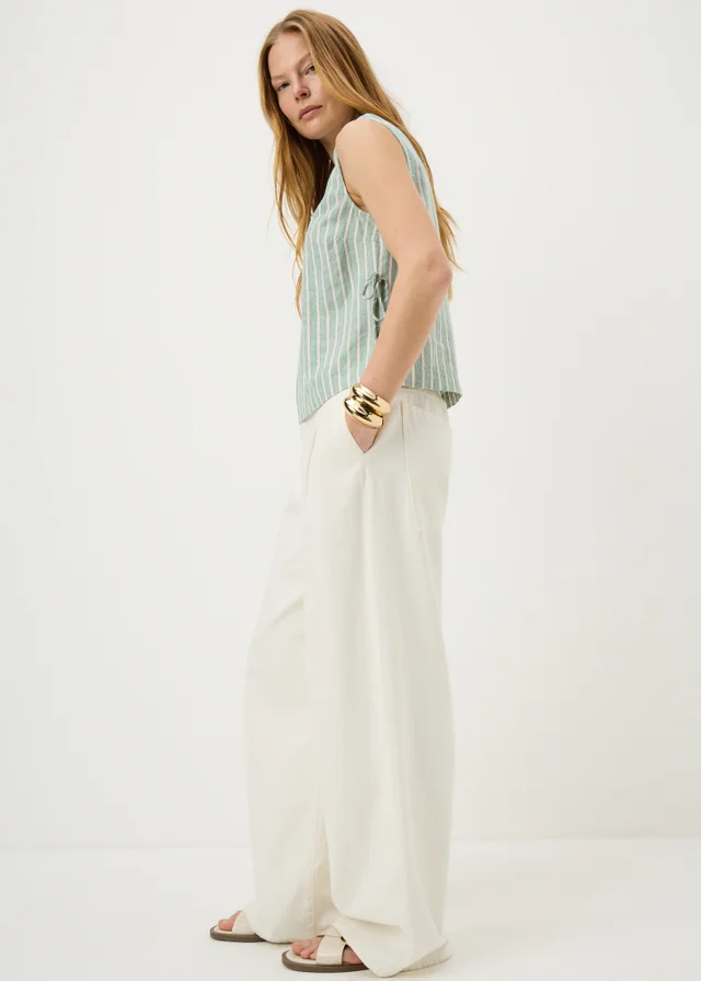 Green Stripe Linen Co Ord Vest Top