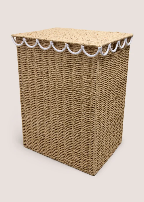 Neutral Scalloped Laundry Basket Image 1
