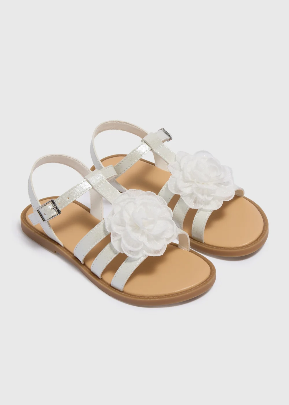 Girls White Flower Corsage Sandals (Younger 10-Older 5) - Size 10 Infants Image 1