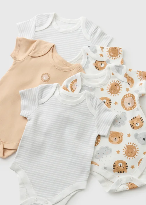 5 Pack Baby Animal Cloud Bodysuits (Newborn-23mths) - First Size Image 2