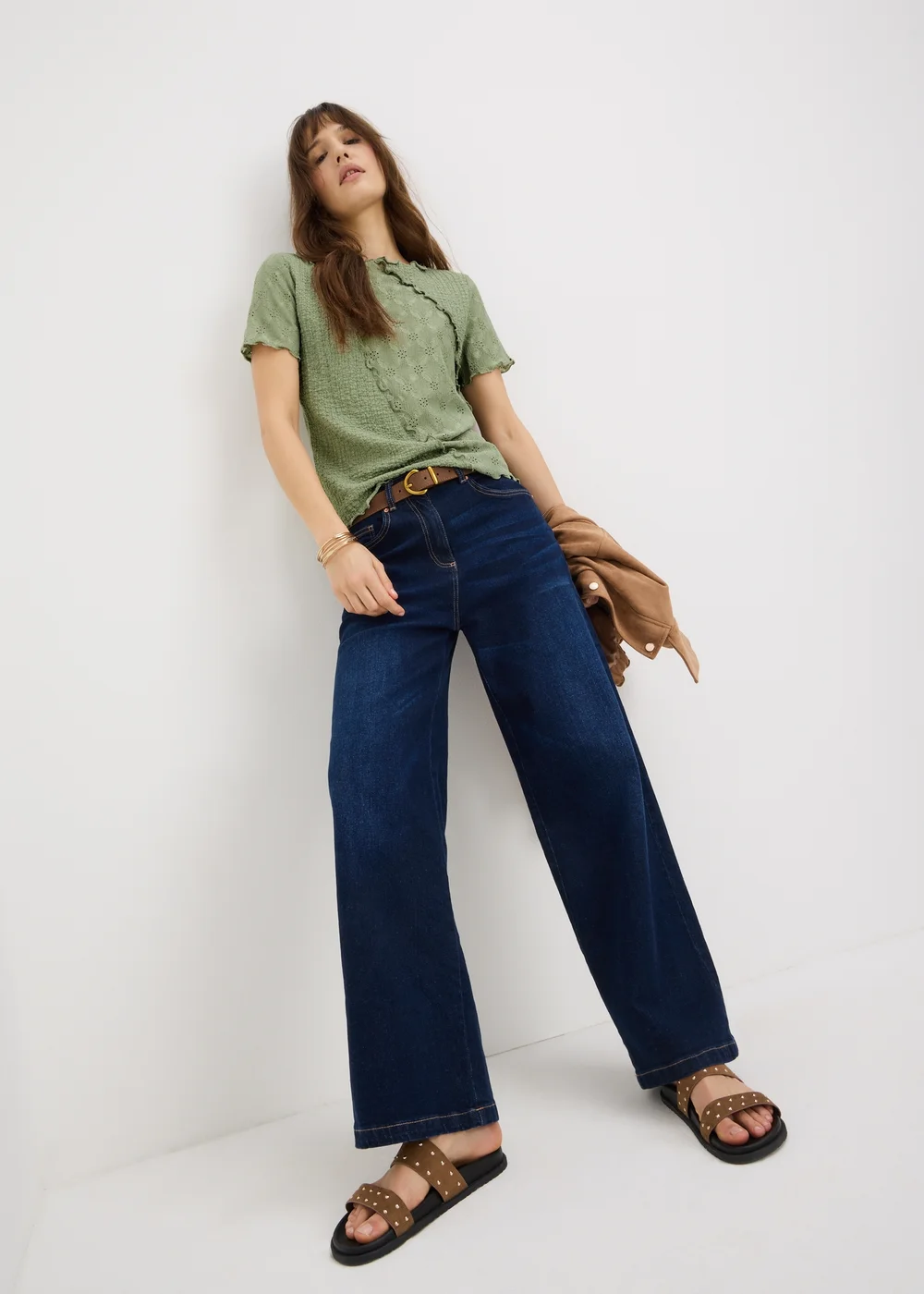 Sage Green Mixed Texture T-Shirt - 8 Image 1
