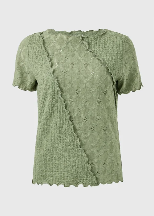 Sage Green Mixed Texture T-Shirt - 8 Image 3