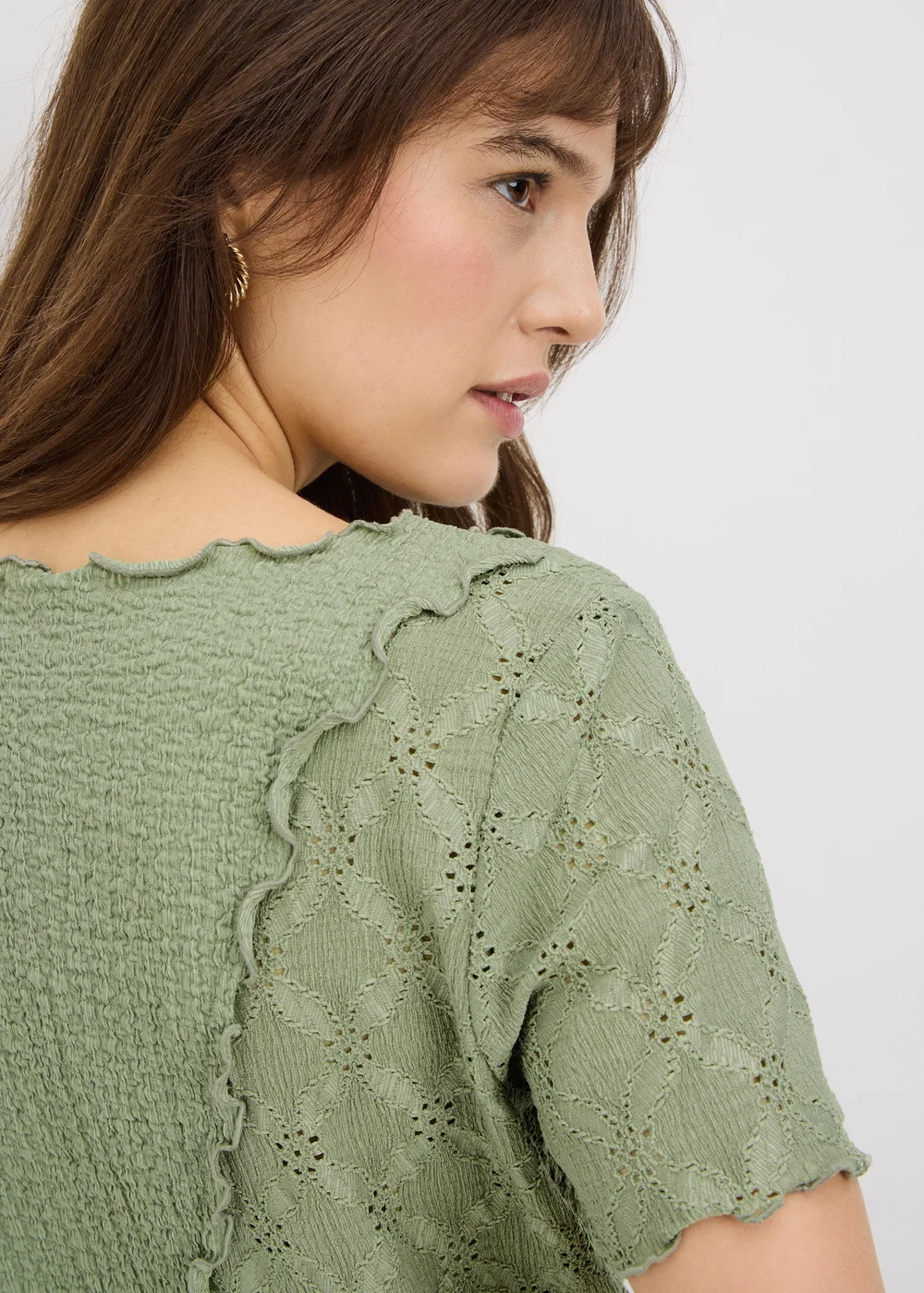 Sage Green Mixed Texture T-Shirt - 8 Image 2