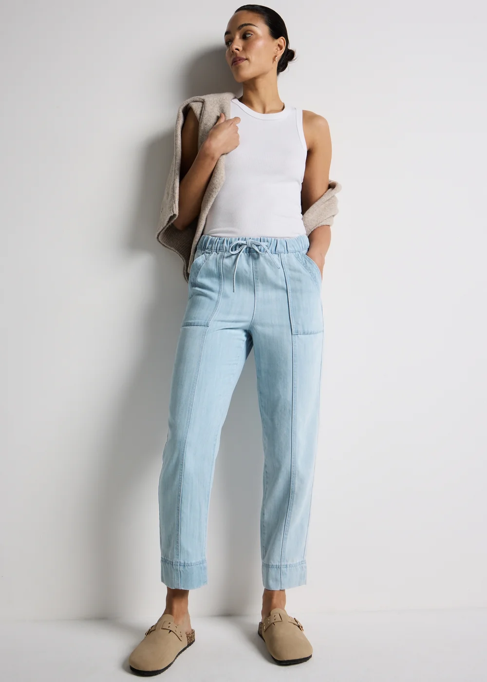 Light Blue Denim Utility Joggers - 8 Image 4
