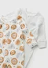 2 Pack Baby White Animal Cloud Sleepsuits (Newborn-23mths) - First Size Image 2