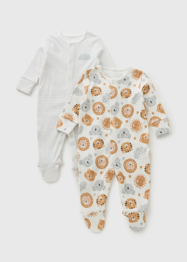 2 Pack Baby White Animal Cloud Sleepsuits (Newborn-23mths)