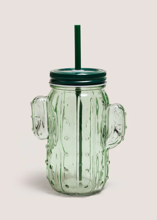 Cactus Glass Cup With Straw Image 1