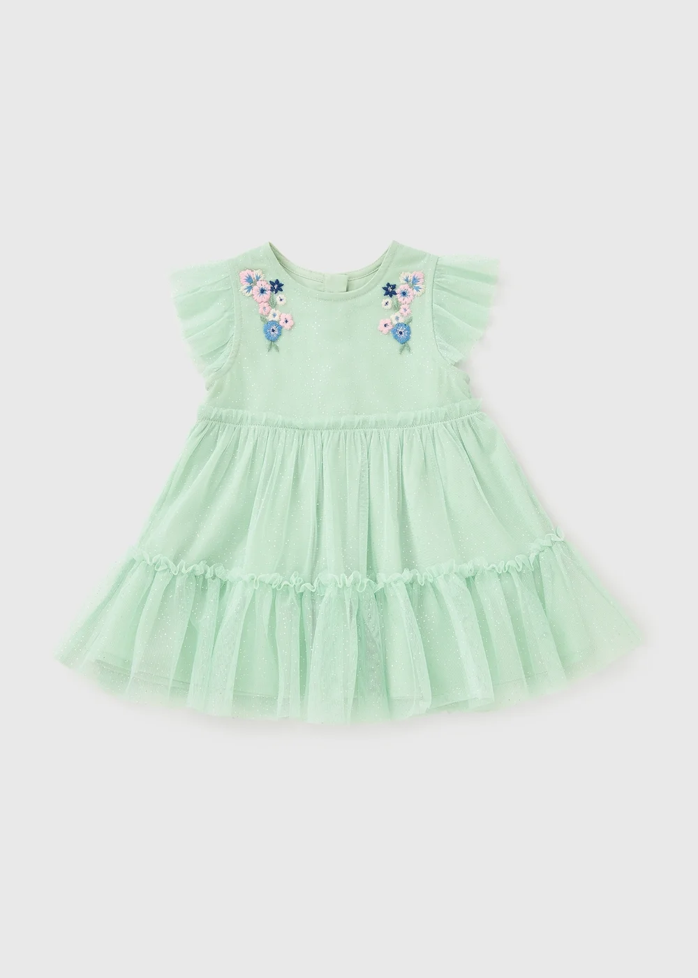 Girls Sage Embroidered Mesh Dress (Newborn-23mths) - Up to 1 Month Image 1