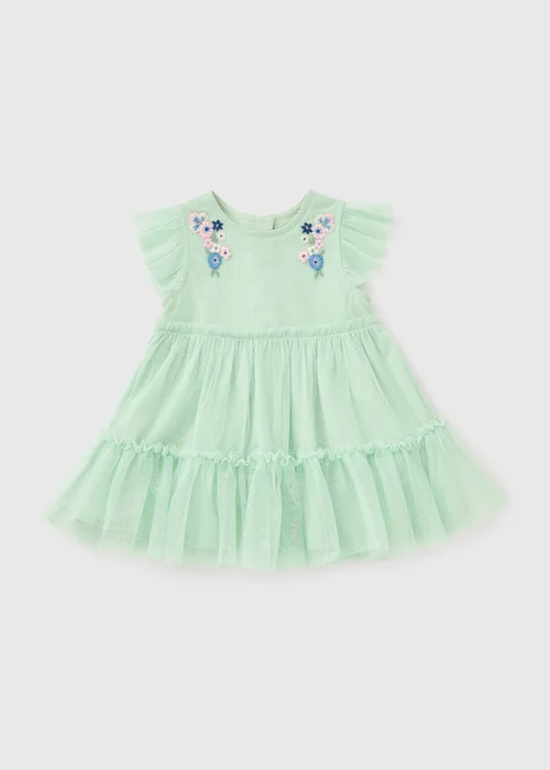 Girls Sage Embroidered Mesh Dress (Newborn-23mths) - Up to 1 Month Image 1