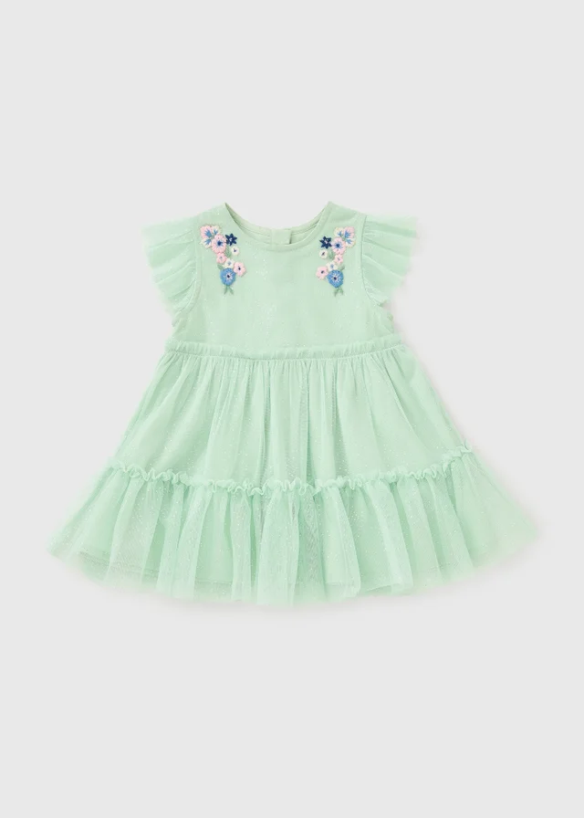 Girls Sage Embroidered Mesh Dress (Newborn-23mths)