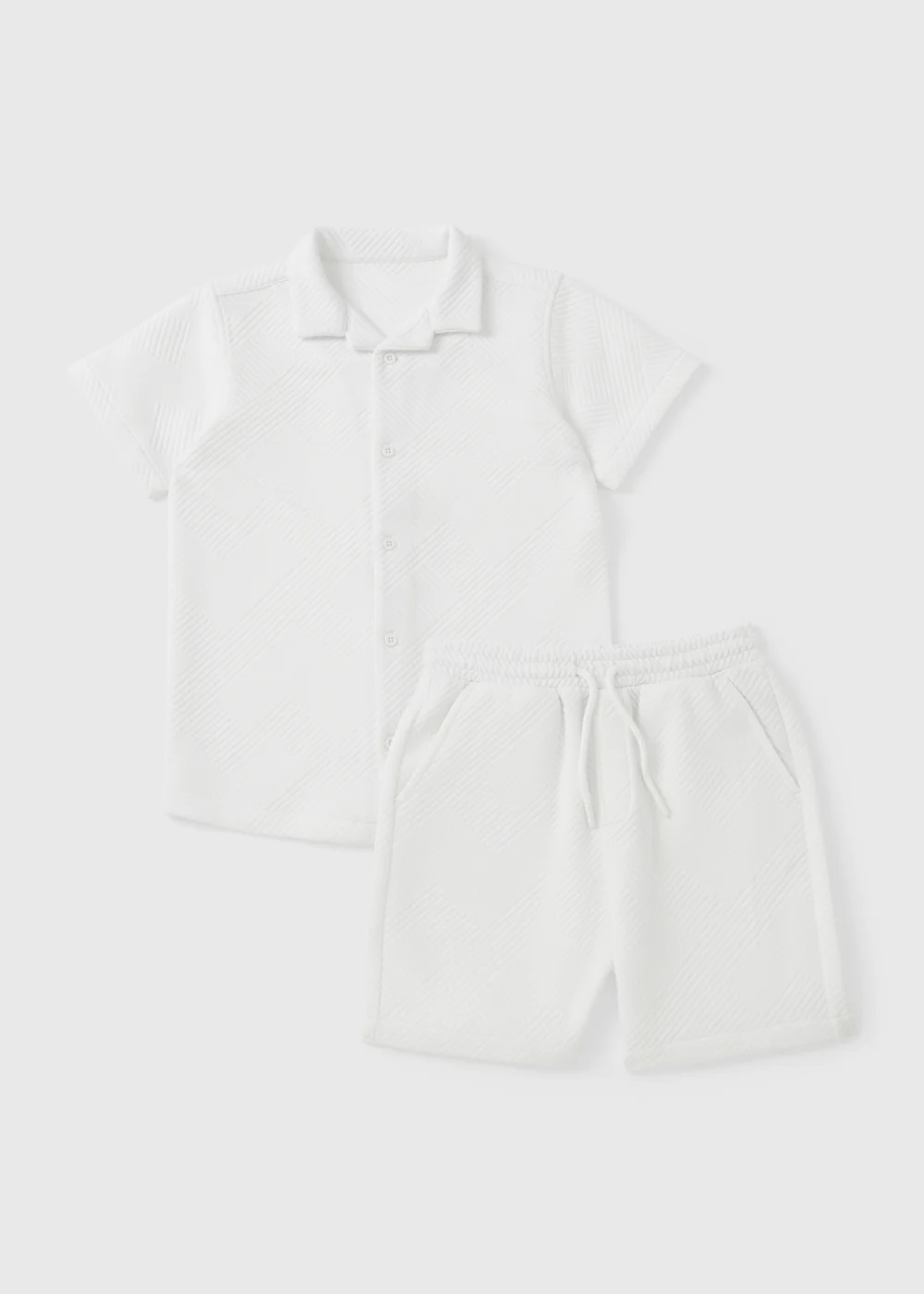 Boys Cream Textured Jacquard Shirt & Short Set (7-15yrs) - Age 7 Years Image 1