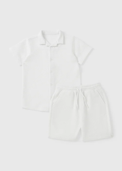 Boys Cream Textured Jacquard Shirt & Short Set (7-15yrs) - Age 7 Years Image 1