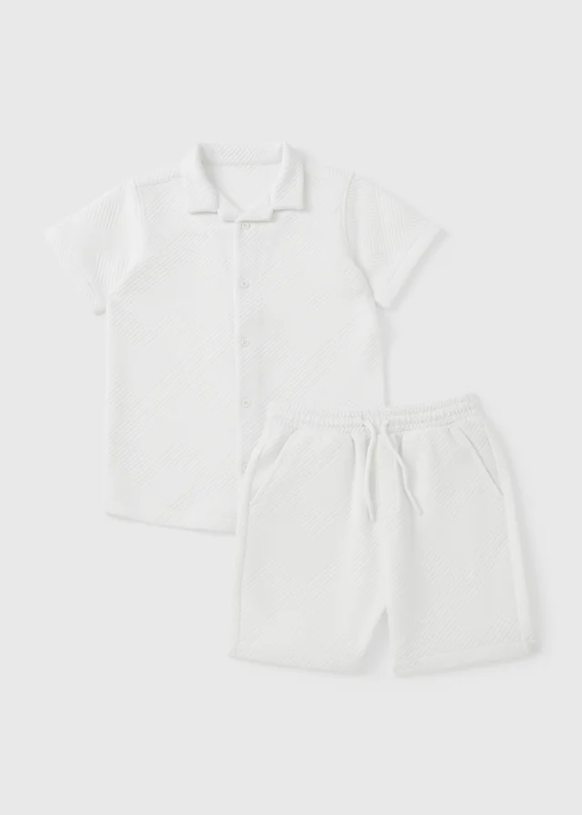 Boys Cream Textured Jacquard Shirt & Short Set (7-15yrs)