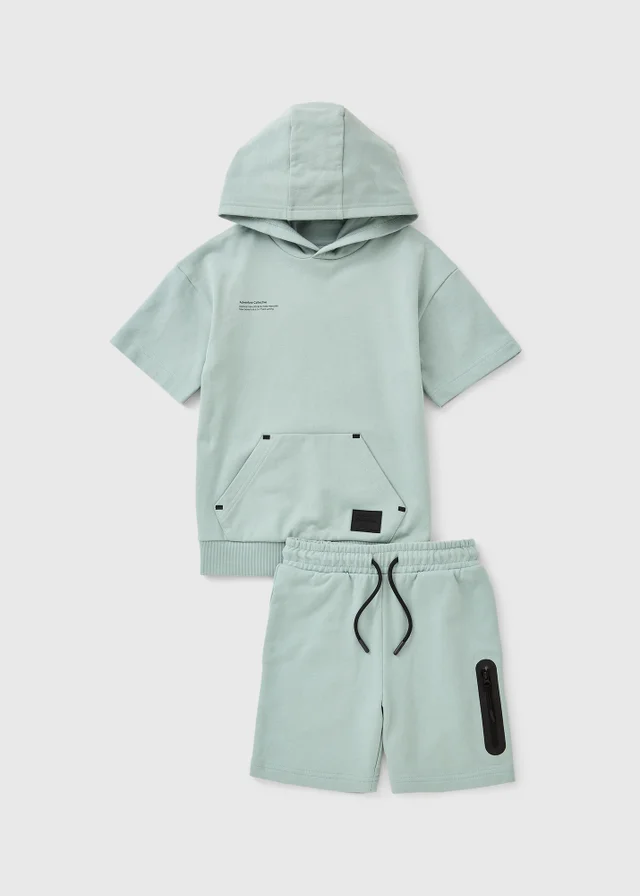 Boys Green Hoody And Short Set (7-15 Years)