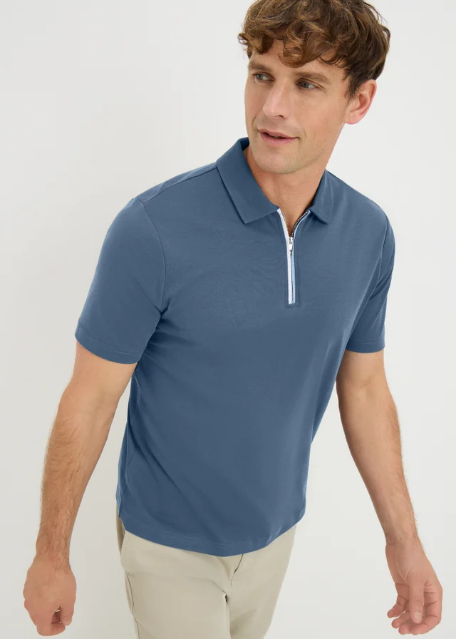 Dark Blue Cotton Polo Top