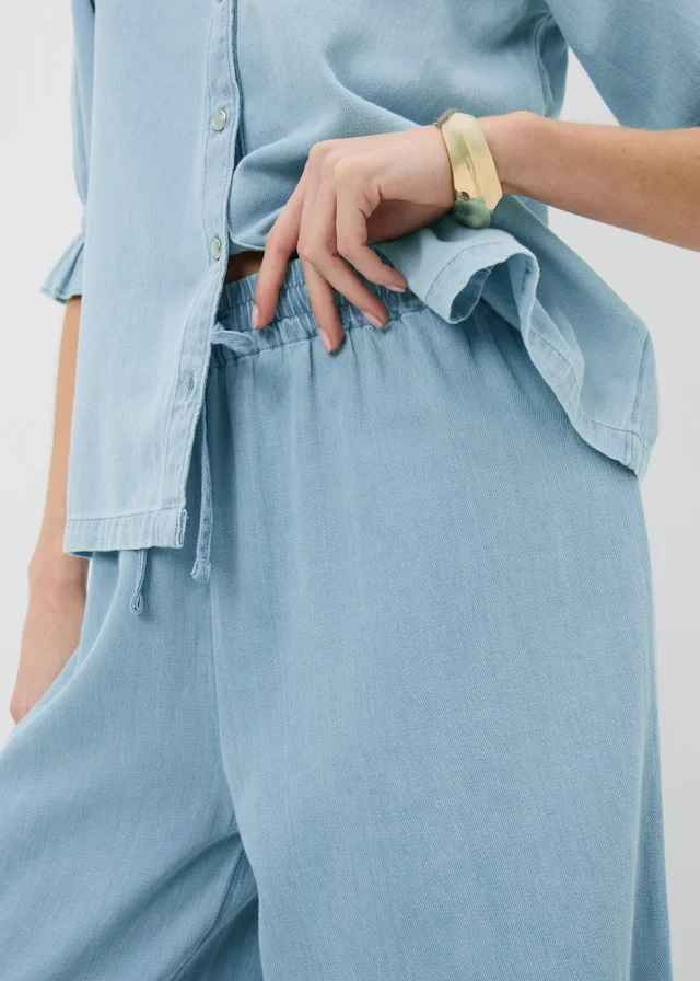 Blue Chambray Wide Leg Co Ord Trousers
