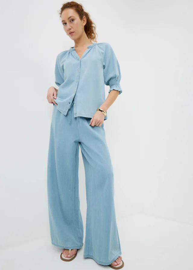 Blue Chambray Wide Leg Co Ord Trousers
