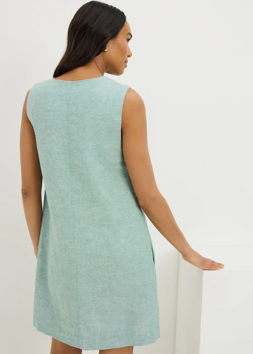 Teal V Neck Linen Rich Mini Dress - Size 8 Image 3