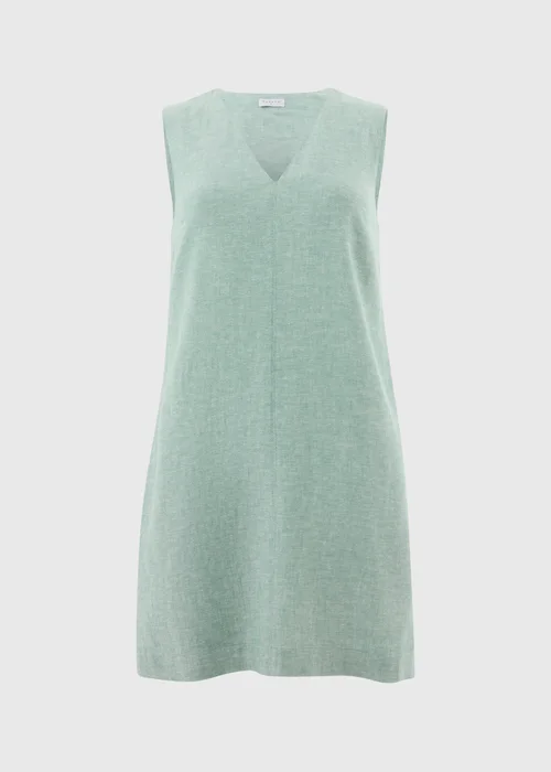 Teal V Neck Linen Rich Mini Dress - Size 8 Image 4