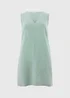 Teal V Neck Linen Rich Mini Dress - Size 8 Image 4