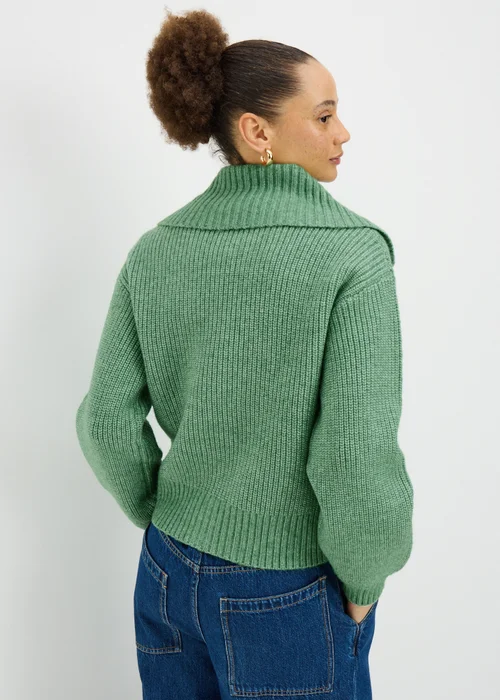 Green Zip Front Ribbed Cardigan - Extra small Image 3