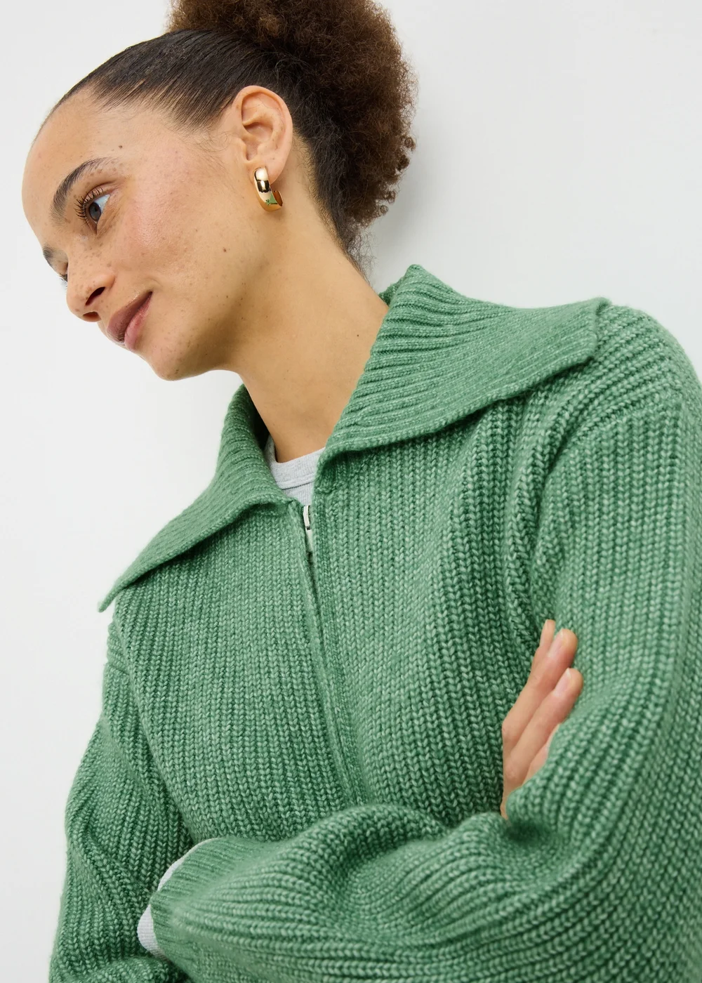 Green Zip Front Ribbed Cardigan - Extra small Image 2