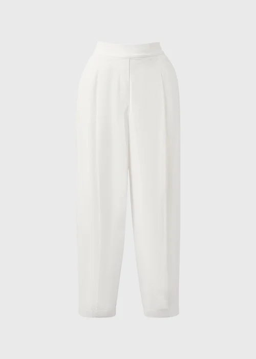White Linen High Waist Carrot Leg Trousers - Size 8 Image 4