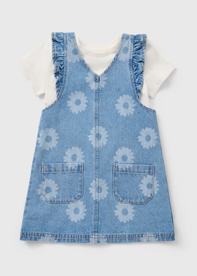 Girls Floral Denim Top & Pinafore Set (1-7yrs)