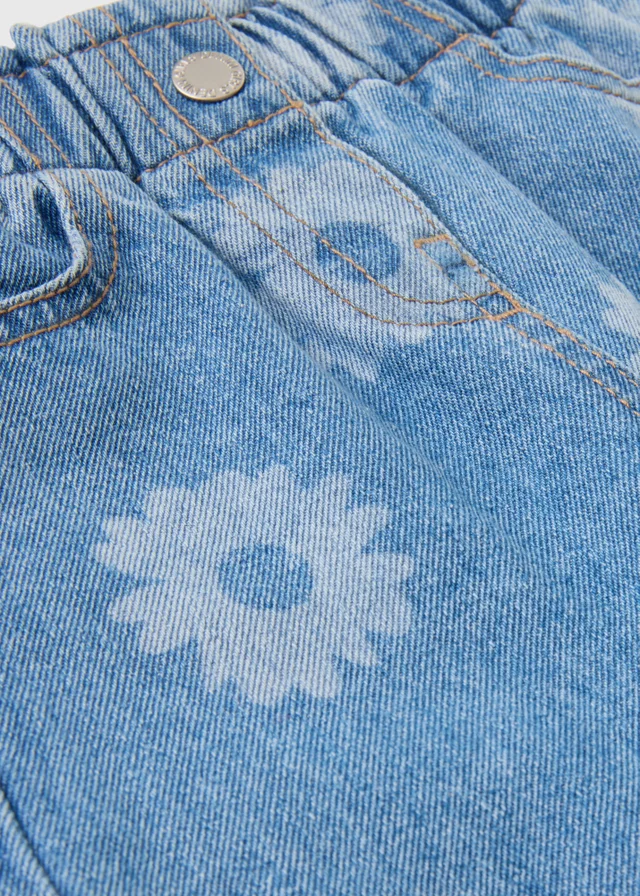 Girls Light Wash Floral Turn Up Jeans (1-7yrs)