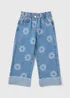 Girls Light Wash Floral Turn Up Jeans (1-7yrs) - 1 to 1 half years Image 1