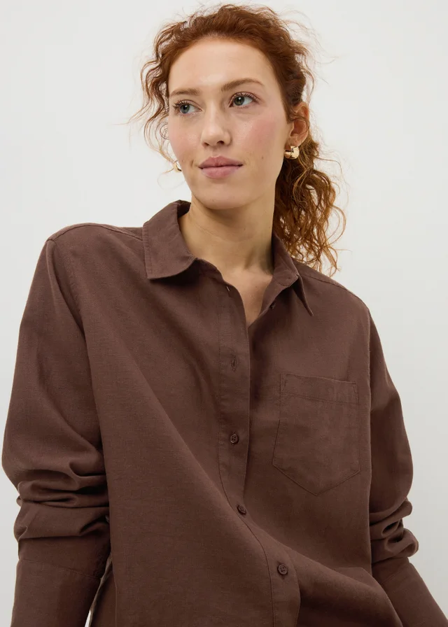 Chocolate Brown Linen Rich Co Ord Shirt