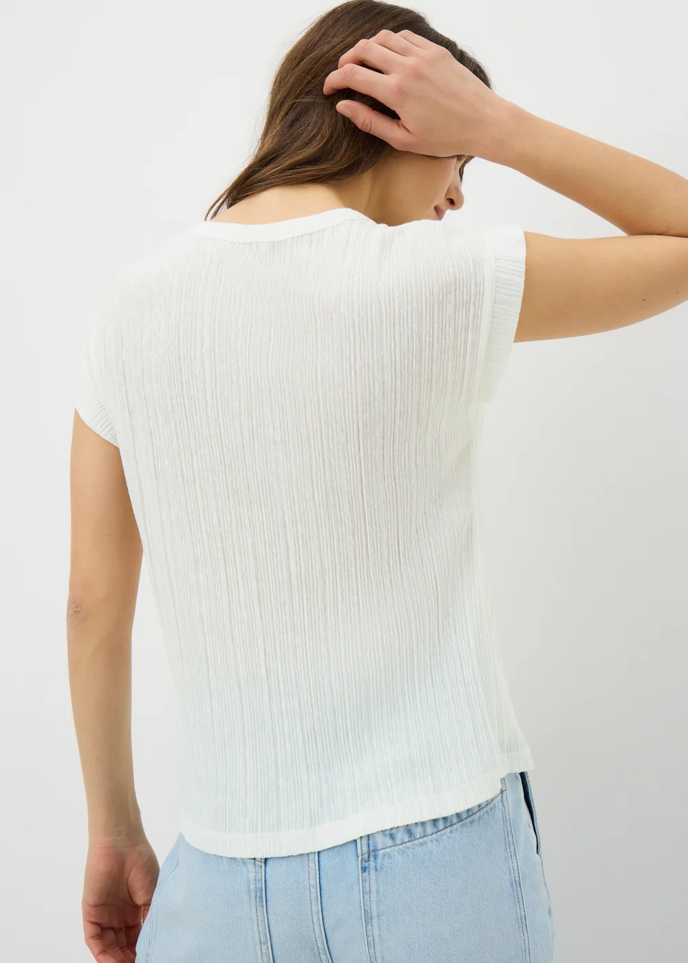 White Textured Cap Sleeve T-Shirt - 8 Image 3