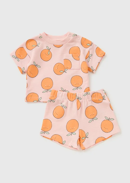 Baby Pink Peach Top & Short Set (Newborn-23mths) - Up to 1 Month Image 1