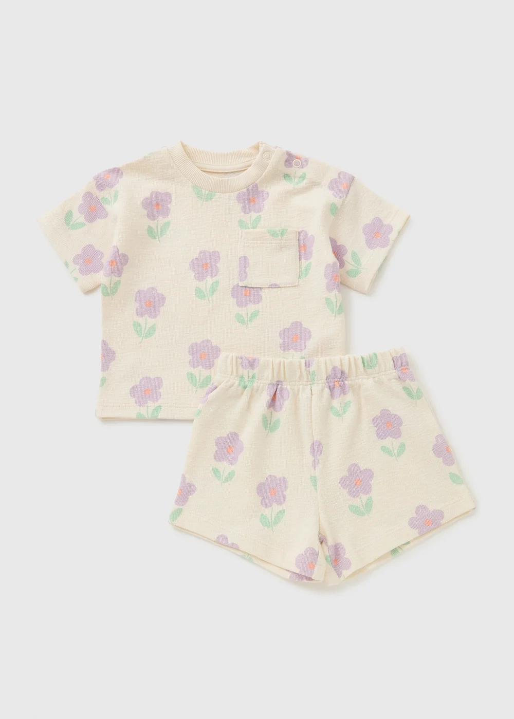 Baby Cream Flower Top & Shorts Set (Newborn-23mths) - Up to 1 Month Image 1