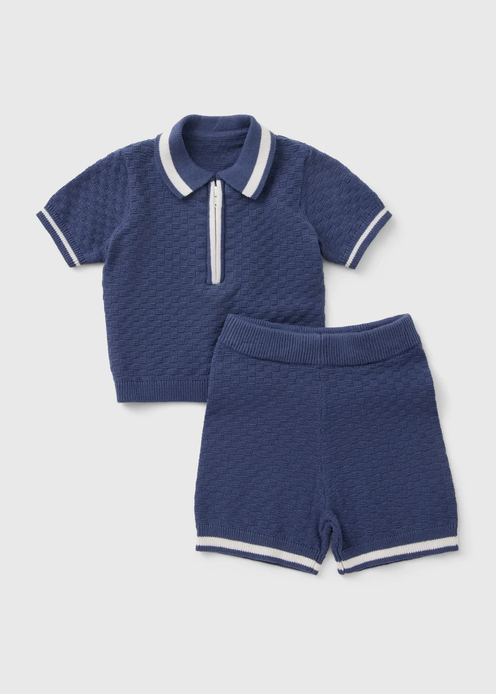 2 Piece Baby Blue Knit Polo & Shorts Set (Newborn-23mths) - Up to 1 Month Image 1