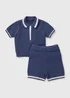 2 Piece Baby Blue Knit Polo & Shorts Set (Newborn-23mths) - Up to 1 Month Image 1