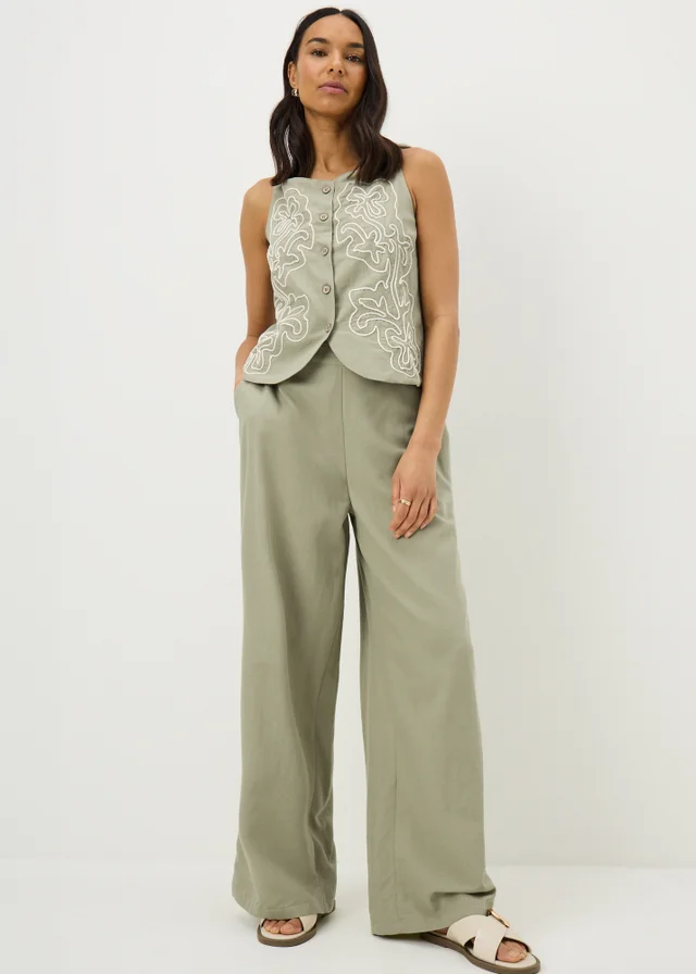 Papaya Petite Sage Green Wide Leg Co Ord Trousers