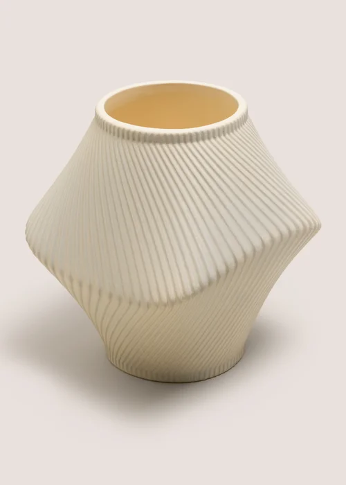 Cream Ribbed Abstract Vase Image 1