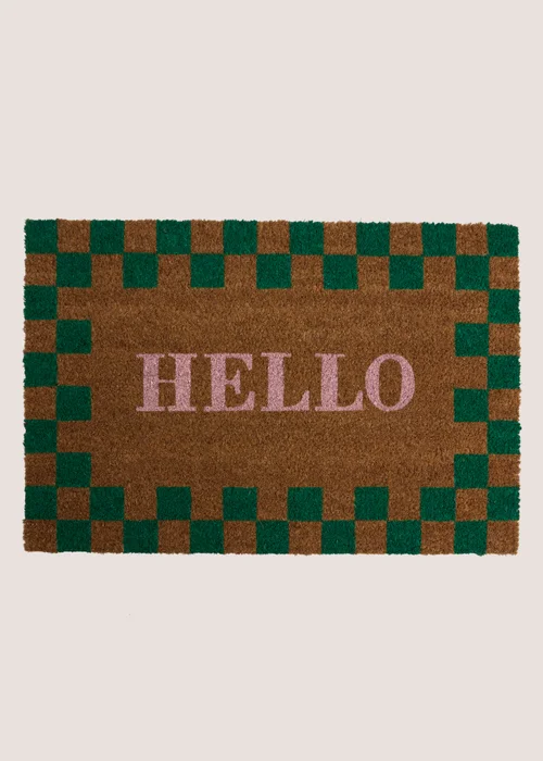 Checkerboard Hello Door Mat Image 1