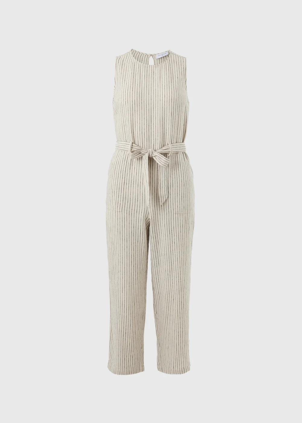 Stone Stripe Linen Belted Jumpsuit - Size 8 Image 1
