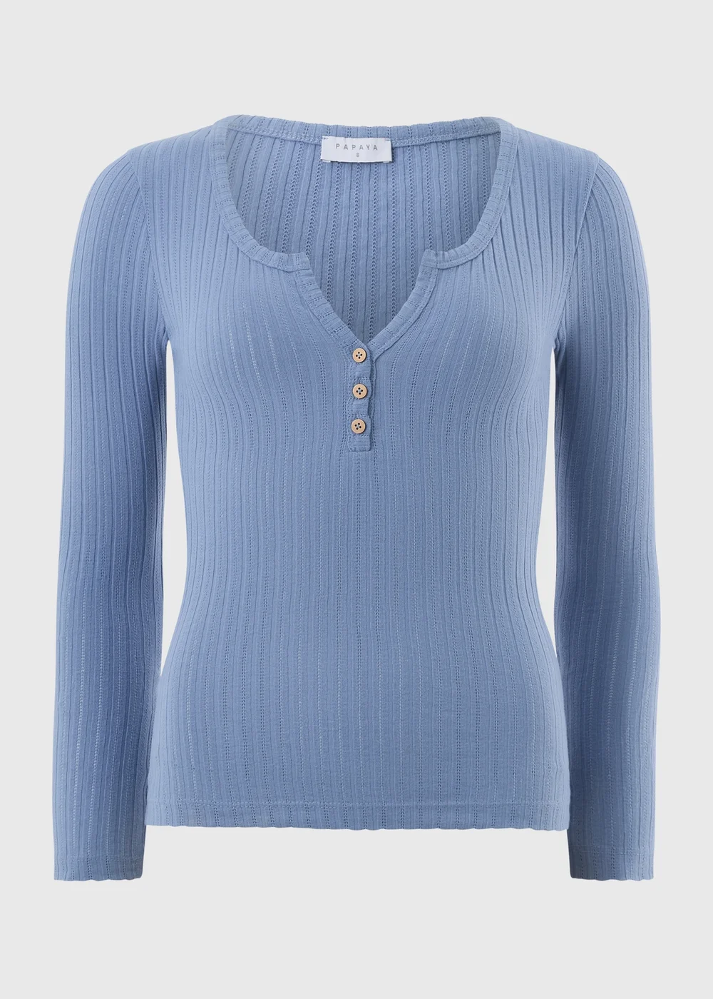 Blue Pointelle Long Sleeve Henley Top - Size 10 Image 2