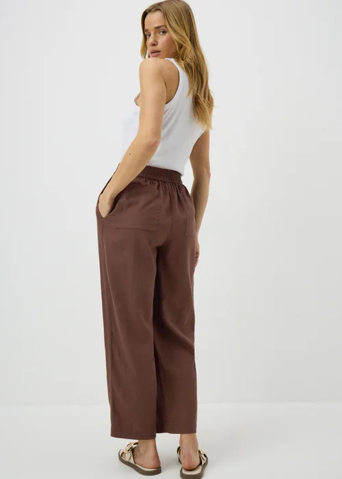 Chocolate Brown Linen High Waist Carrot Leg Trousers - Size 8 Image 3