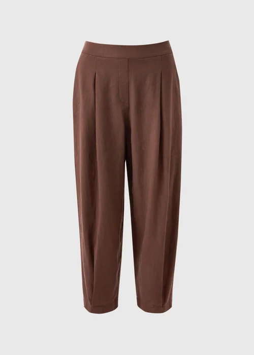 Chocolate Brown Linen High Waist Carrot Leg Trousers - Size 8 Image 4