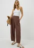 Chocolate Brown Linen High Waist Carrot Leg Trousers - Size 8 Image 1