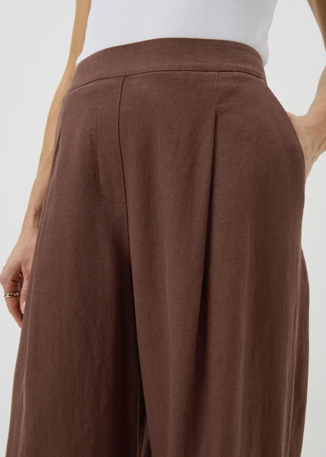 Chocolate Brown Linen High Waist Carrot Leg Trousers