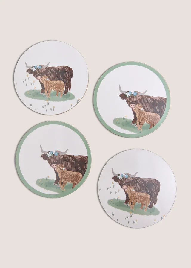 4 Pack Highland Cow Coasters