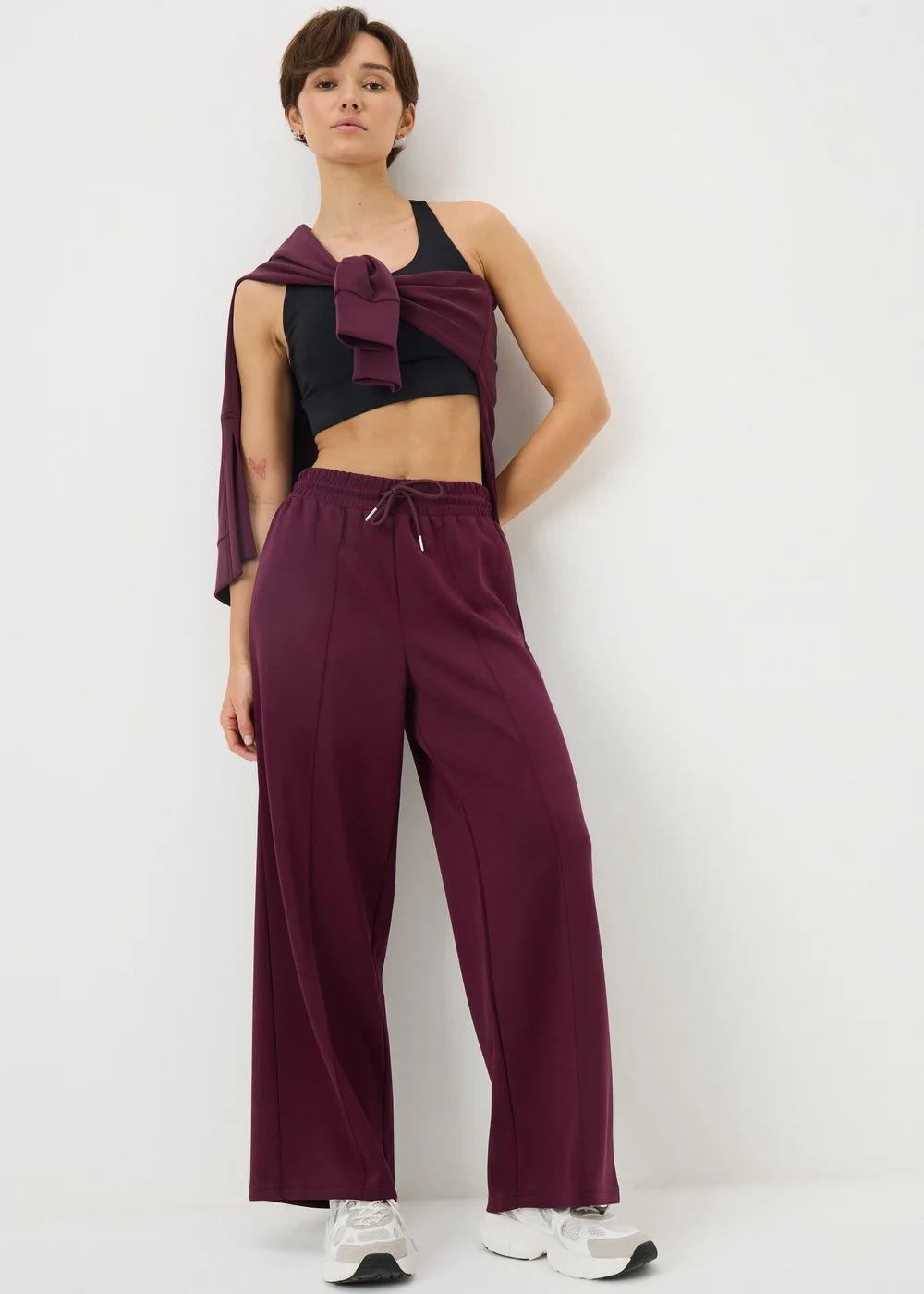 Souluxe Burgundy Wide Leg Jogging Bottoms - Small Image 1