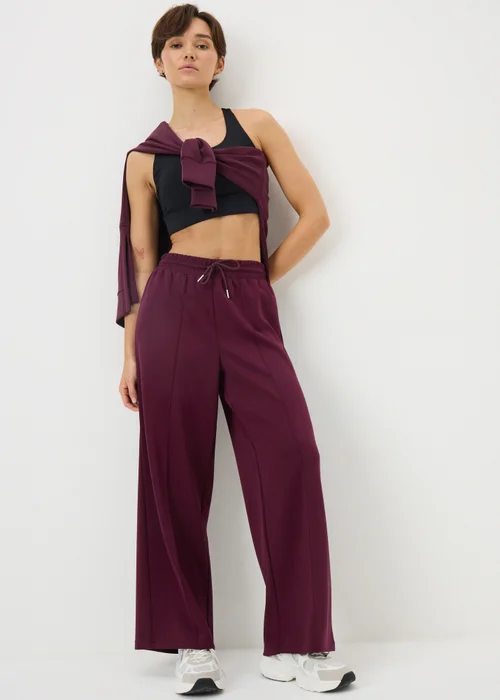 Souluxe Burgundy Wide Leg Jogging Bottoms - Small Image 1